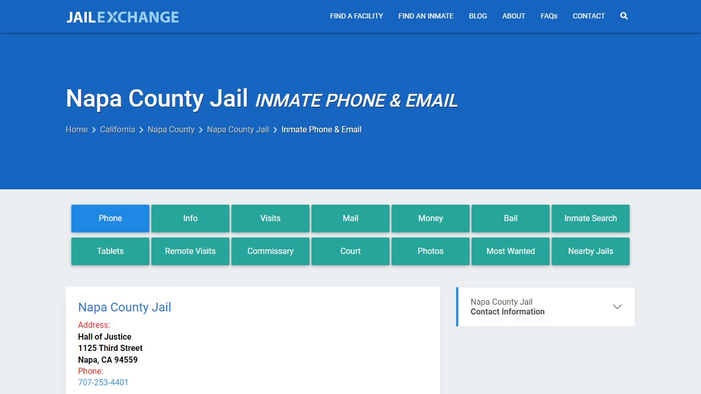 Inmate Phone - Napa County Jail, CA - Jail Exchange